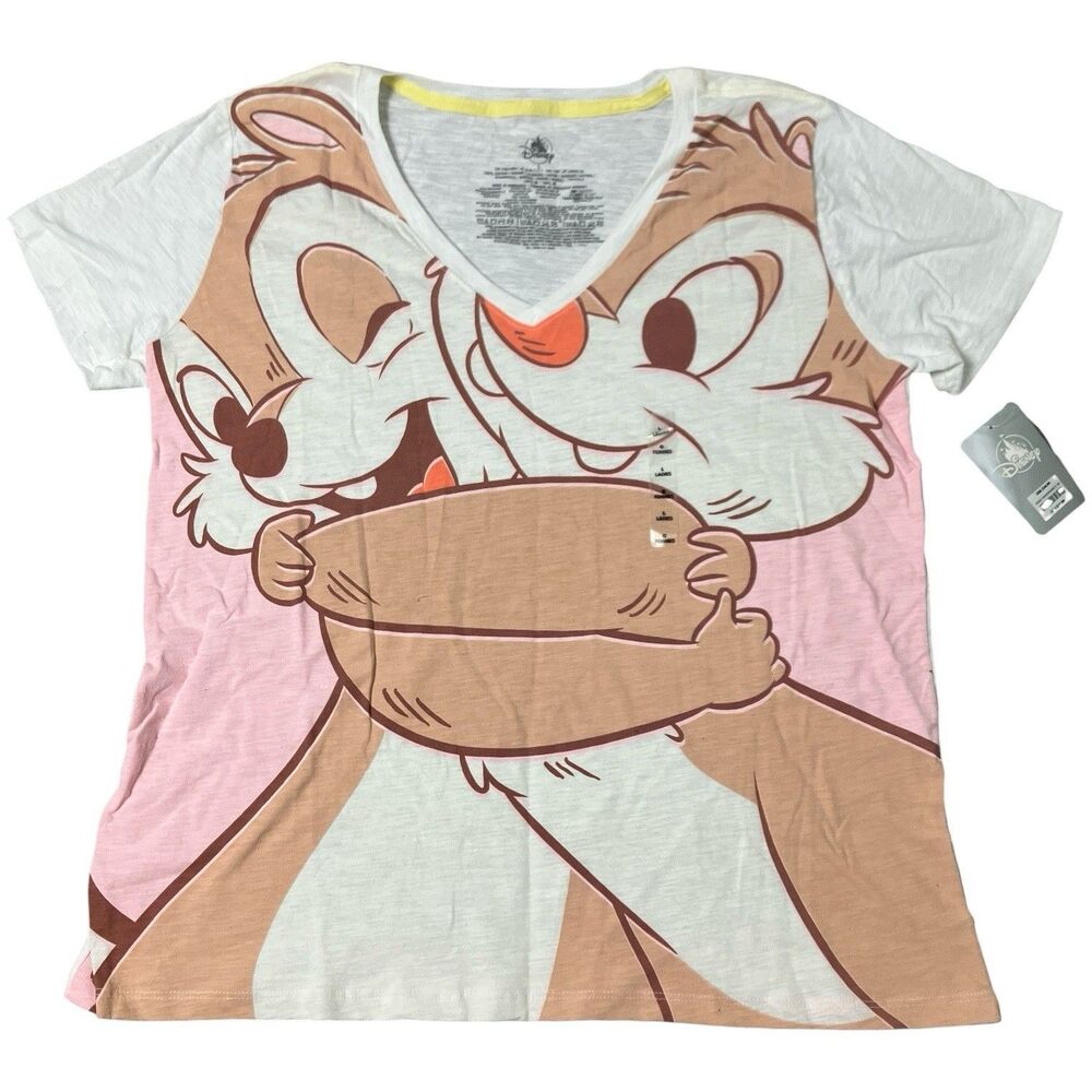 Disney Chip Dale Graphic‎ Tee Cartoon Pink V Neck Parks Shirt